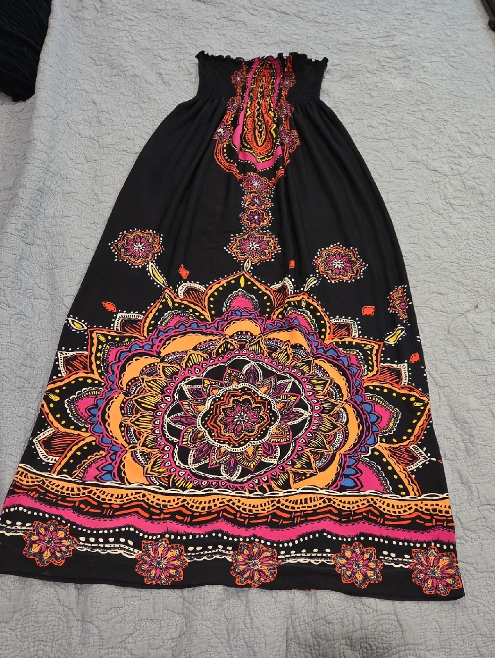 Snap Black Maxi Dress with Pink & Orange Mandala Detail Size L!